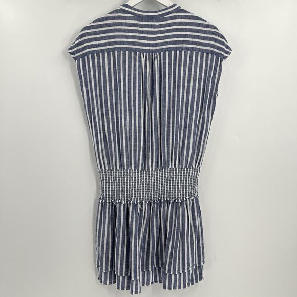 Rails Angelina Dress Boracay Striped Blue White‎ Mini Smocked Linen Size Small - Picture 5 of 12